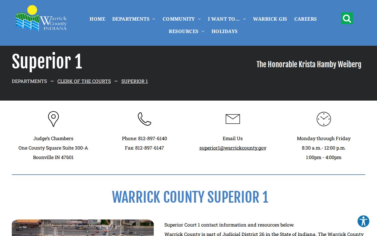 Warrick County Superior Court 1 bench warrant routing