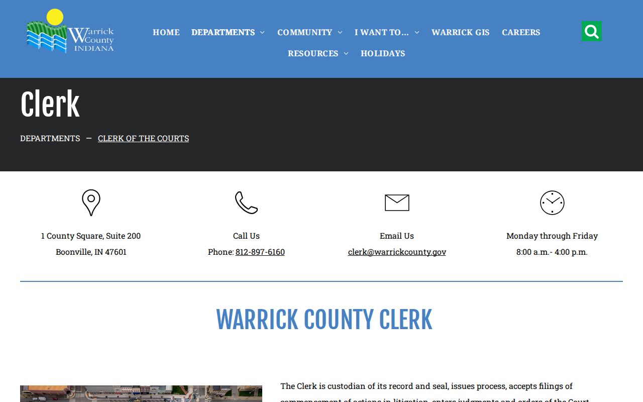 Warrick County Clerk bench warrant and payment guidance