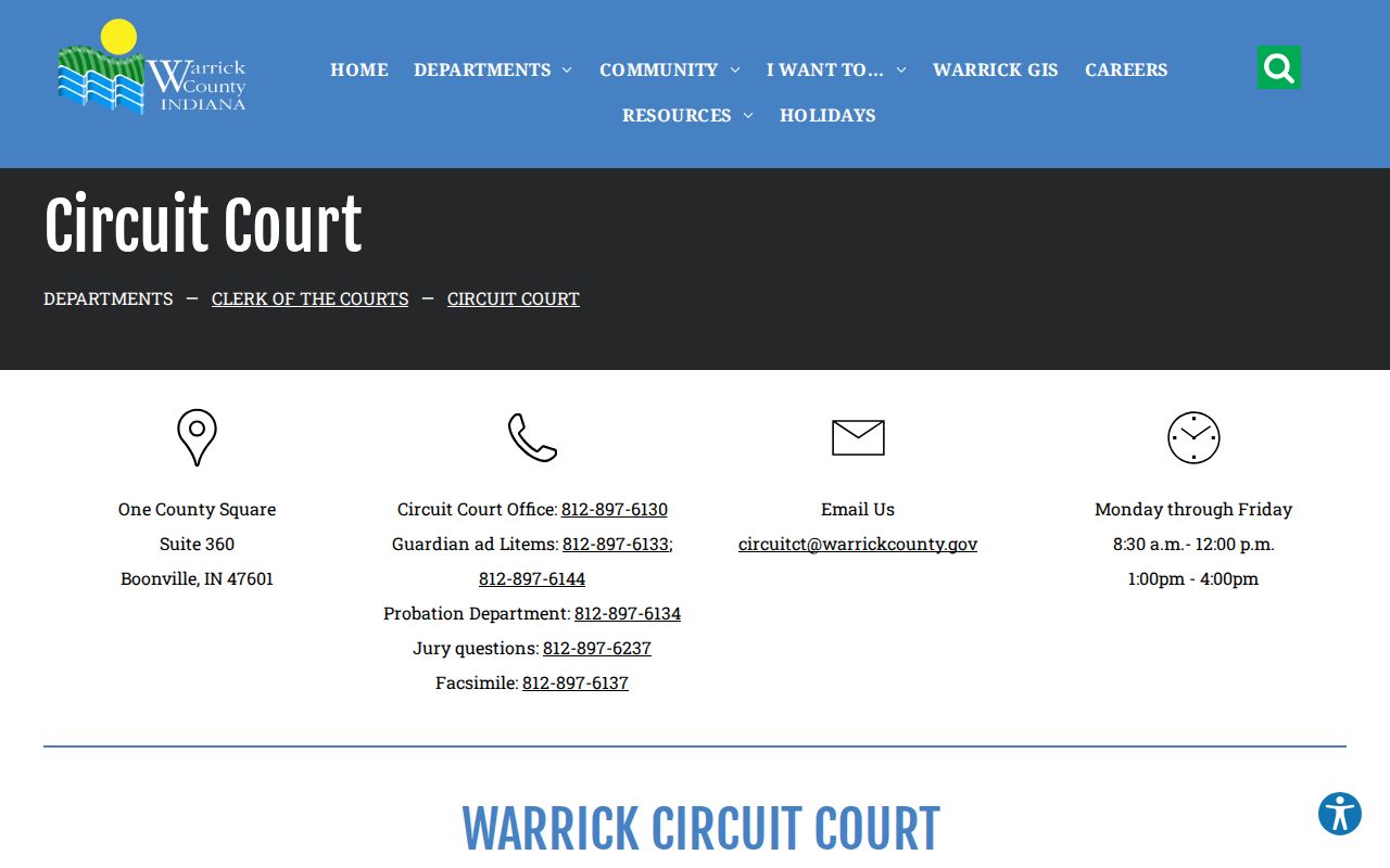 Warrick County Circuit Court bench warrant contact